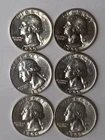 lot of 6-1955-D BU-SILVER  Washington Quarters-90% SILVER- BU 1955-D Low Mintage