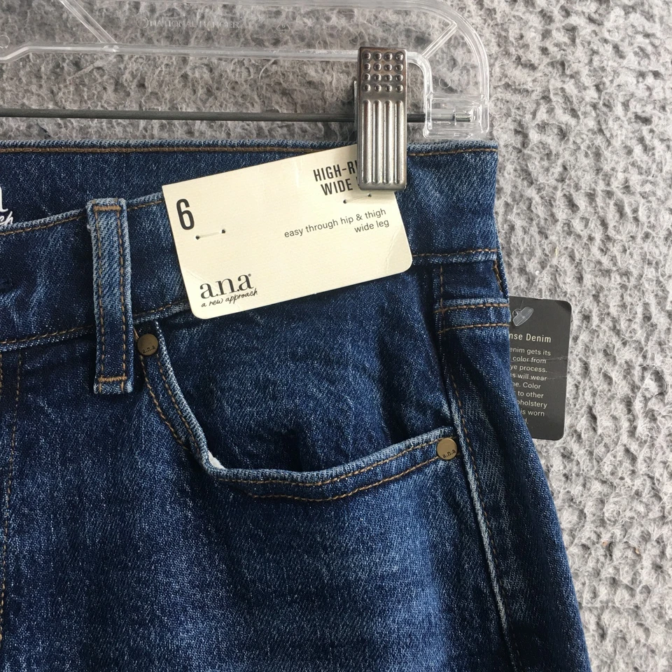 Ana A New Approach High Rise Wide-Leg Jeans Womens 6 Blue Denim Cotton Blend NEW - Image 4 of 4