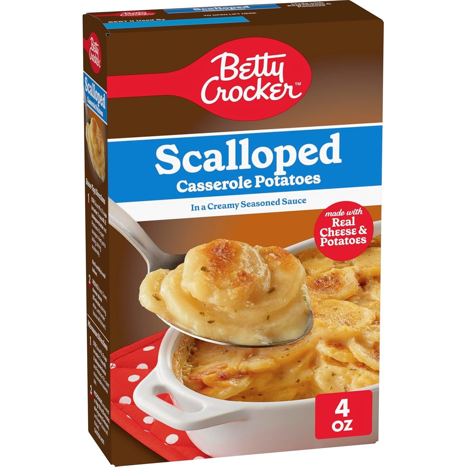 Cazuela festoneada Betty Crocker de papas, hecha con queso real, caja de 4 oz