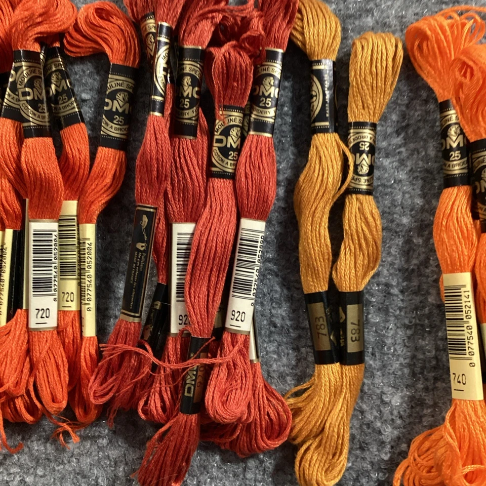 DMC Embroidery Floss Lot of 34 Mixed Orange 27 Yd Skein 947 740 920 720 608 783 - Image 4 of 4