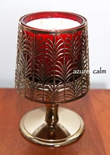 NWT Bath Body Works PALM TREES Gold Metal Pedestal Lamp 3-wick Candle Holder