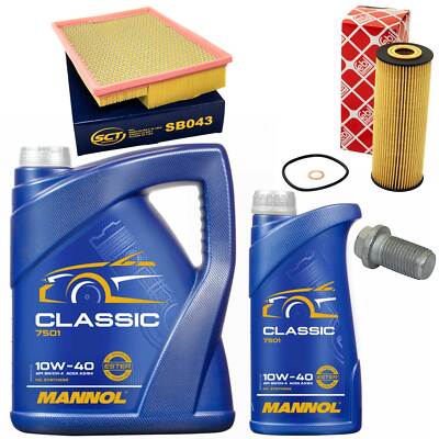 Motoröl Set Filter 10W-40 6 Liter + Ölablassschraube für Mercedes C-Klasse W202