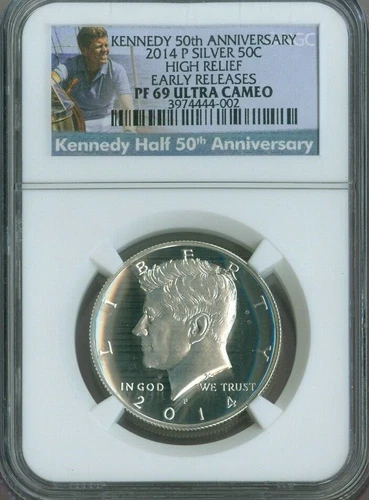 2014 KENNEDY SILVER HALF NGC PROOF PF-69 HIGH RELIEF E.R ULTRA CAMEO QUALITY✔️