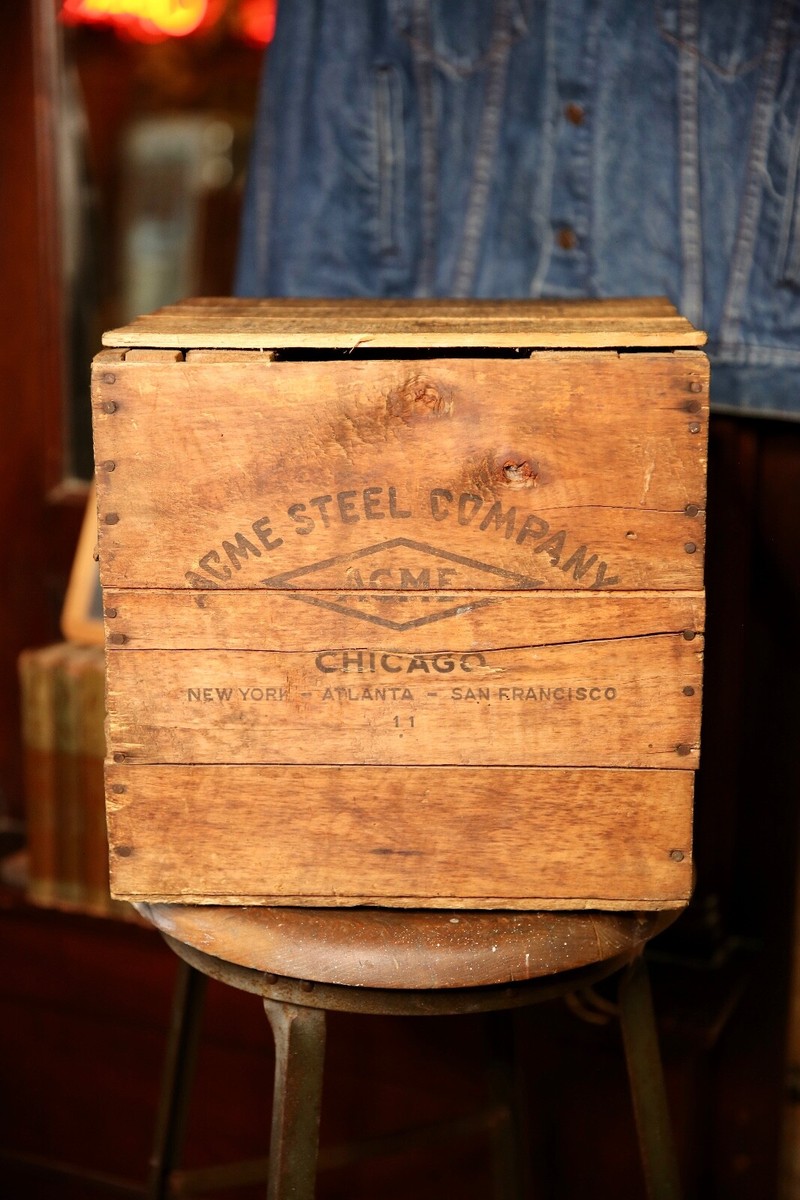 Vintage Acme STEEL PRODUCTS wooden Crate CHICAGO, ILL wood box
