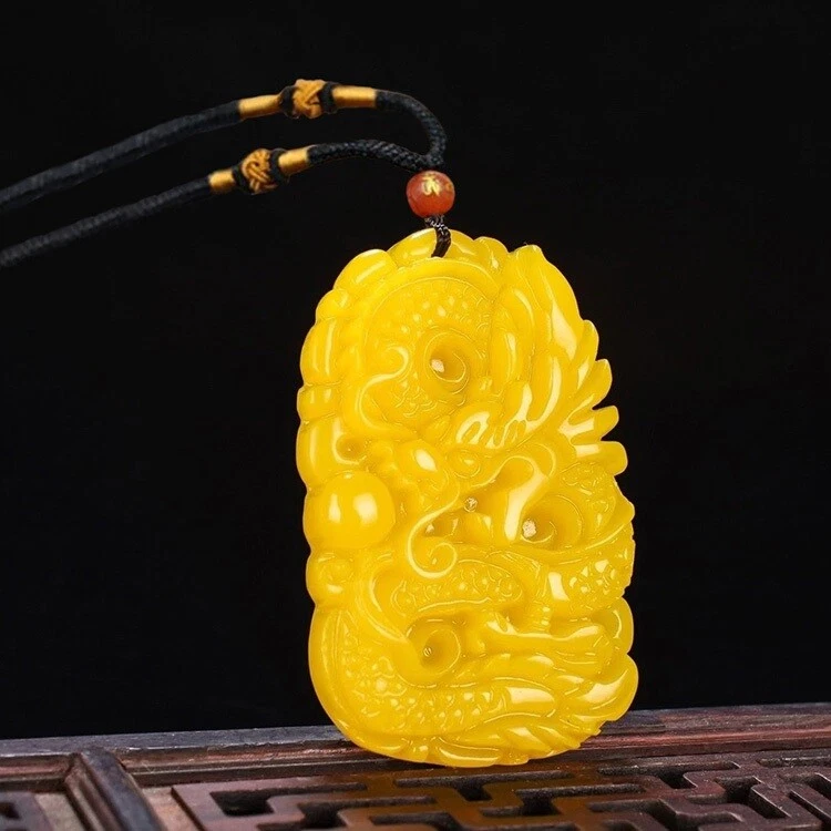 Collar Colgante Dragón Para Hombres Birmano Grado A Jade Amarillo Ajusta 18" a 24" D894 Foto 2 de 4