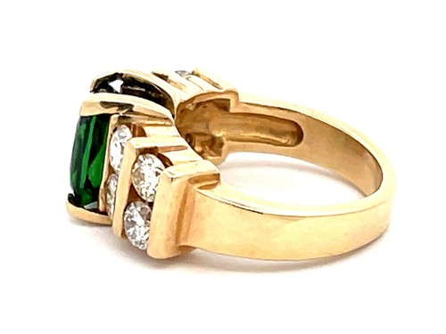 GIA Green Tsavorite Garnet and Diamond Ring in 14k Yellow Gold - 第 6/8 張圖片