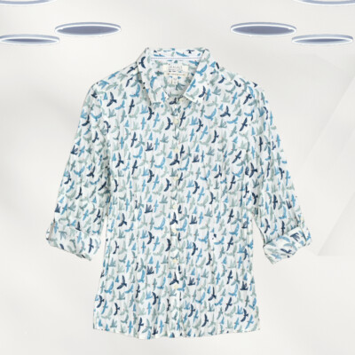 Ex Seasalt Damen Langarmshirt in Ivory Bird Print (Defekt)