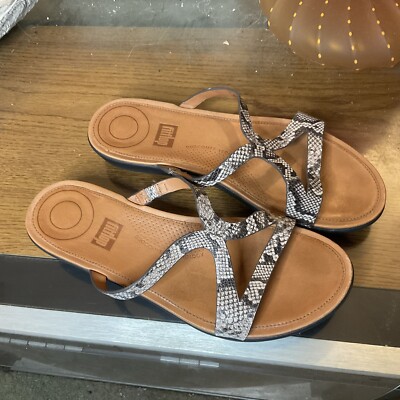 FITFLOP STRATA SLIDE SNAKE PRINT LEATHER SANDALS