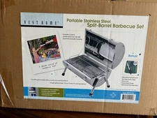 Portable Grill Split Barrel BBQ Barbecue Grilling Set Stainless, Bonus Tools NIB