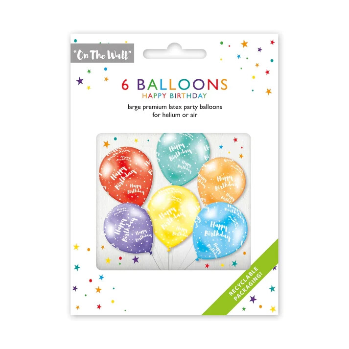 ON THE WALL® PARTYWARE - LATEX BALLOONS - BRIGHT 'HAPPY BIRTHDAY' (6 pcs)  £1.95