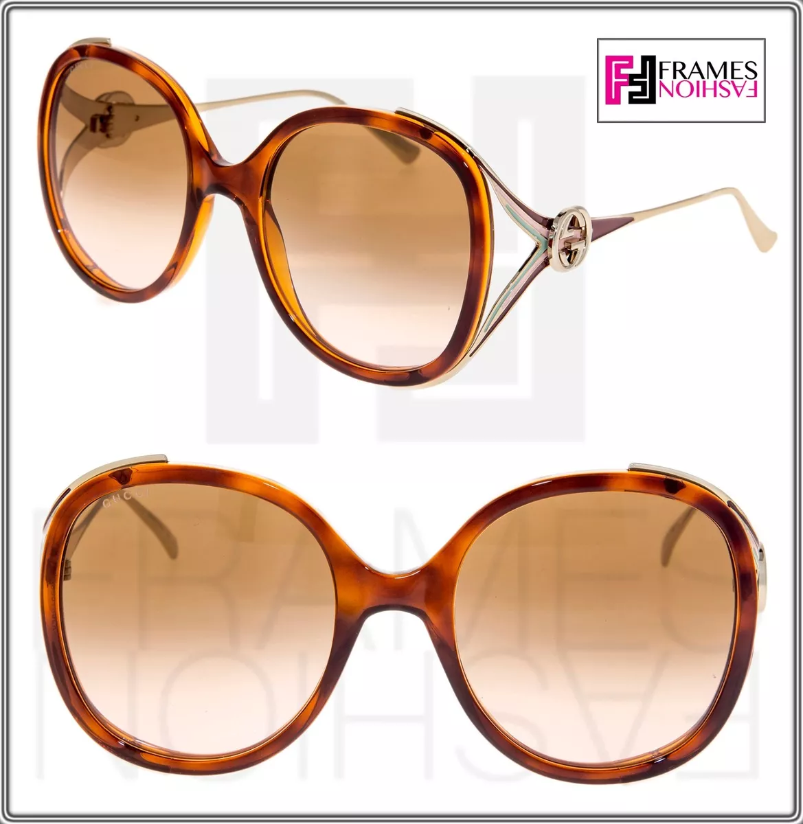 GUCCI 0226 Oversized Gold Translucent Brown Gradient Metal