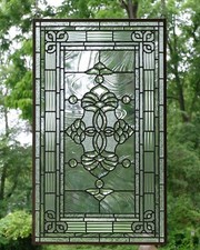 20" x 34" Handcrafted stained glass window panel Clear Beveled glass panel