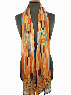 künstlerischer SEIDENSCHAL nach Motiv von Gustav Klimt Schal 100% Seide 180x50cm