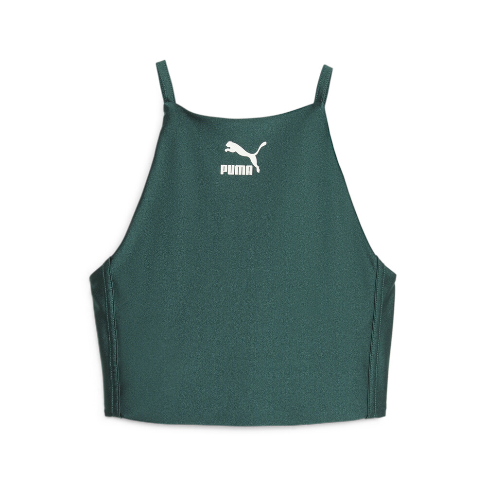 Puma T7 Shiny Crop Top Green Women’s Casual Athletic Wear 62146243