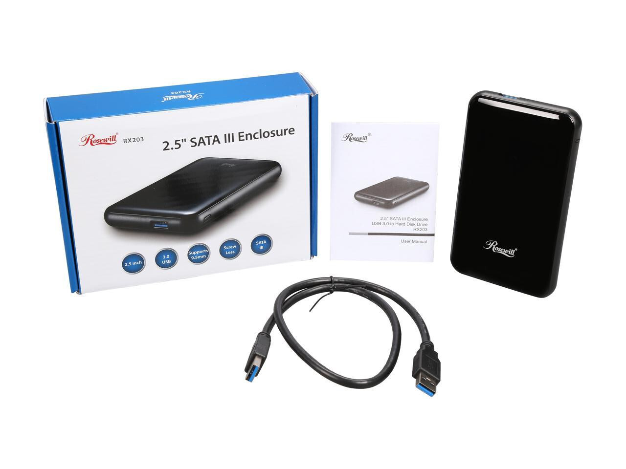 Rosewill Armer Rx203 Usb 3 0 Black Plastic 7mm 9 5mm 2 5 Enclosure Ssd