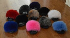 Real Fox Fur Slide Sandals Fluffy Full Slippers Slide New