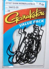 gamakatsu offset shank hooks round bend 2/0 value pack 54412-25  AUTHENTIC