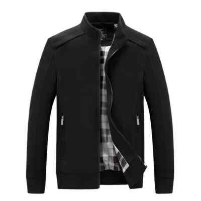 elegante Herren Jacke Mantel Zip Tailliert Slim Schwarz Herren Mode 1043