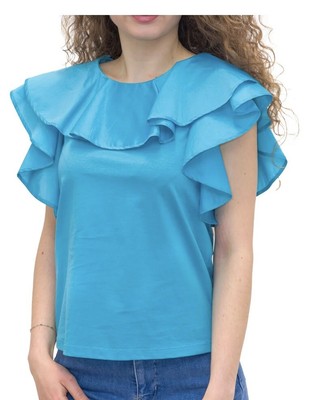 Weekend Max Mara Blue Ruffled Detailed Blouse (NWT, Size XS)