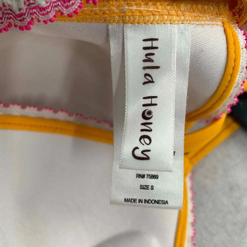 Traje de baño bikini Hula Honey cuello en V ganchillo top amarillo azul rosa para mujer talla S Foto 4 de 4