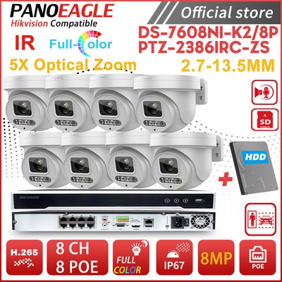 Hikvision 8CH 8POE 4K 8MP Dual illumination Varifocal PTZ Camera CCTV System Lot