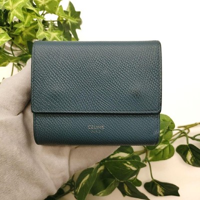 Celine Small Trifold Wallet in Blue Leather Authentic