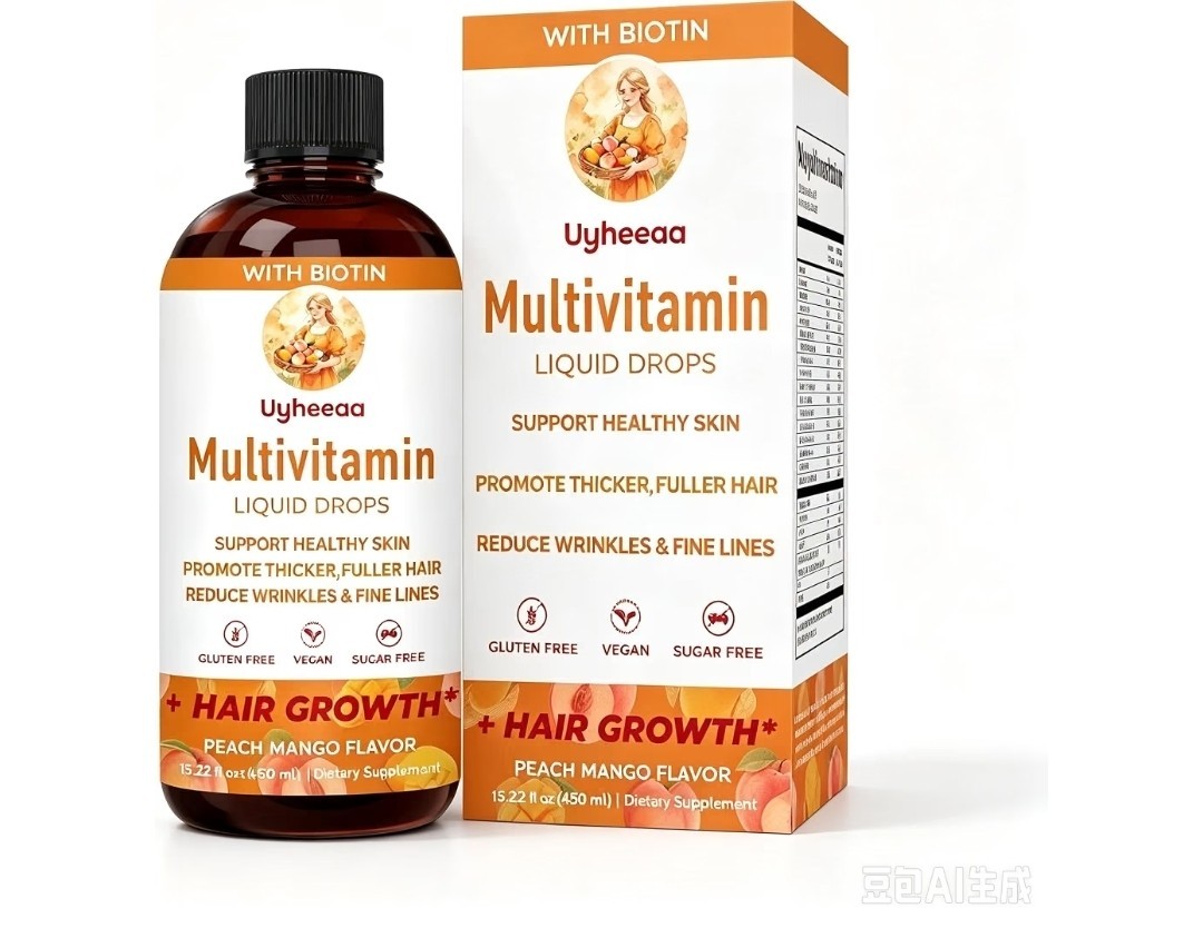 Peach Mango Liquid Multivitamin + Hair Growth Clinically Tested Thicker Hair