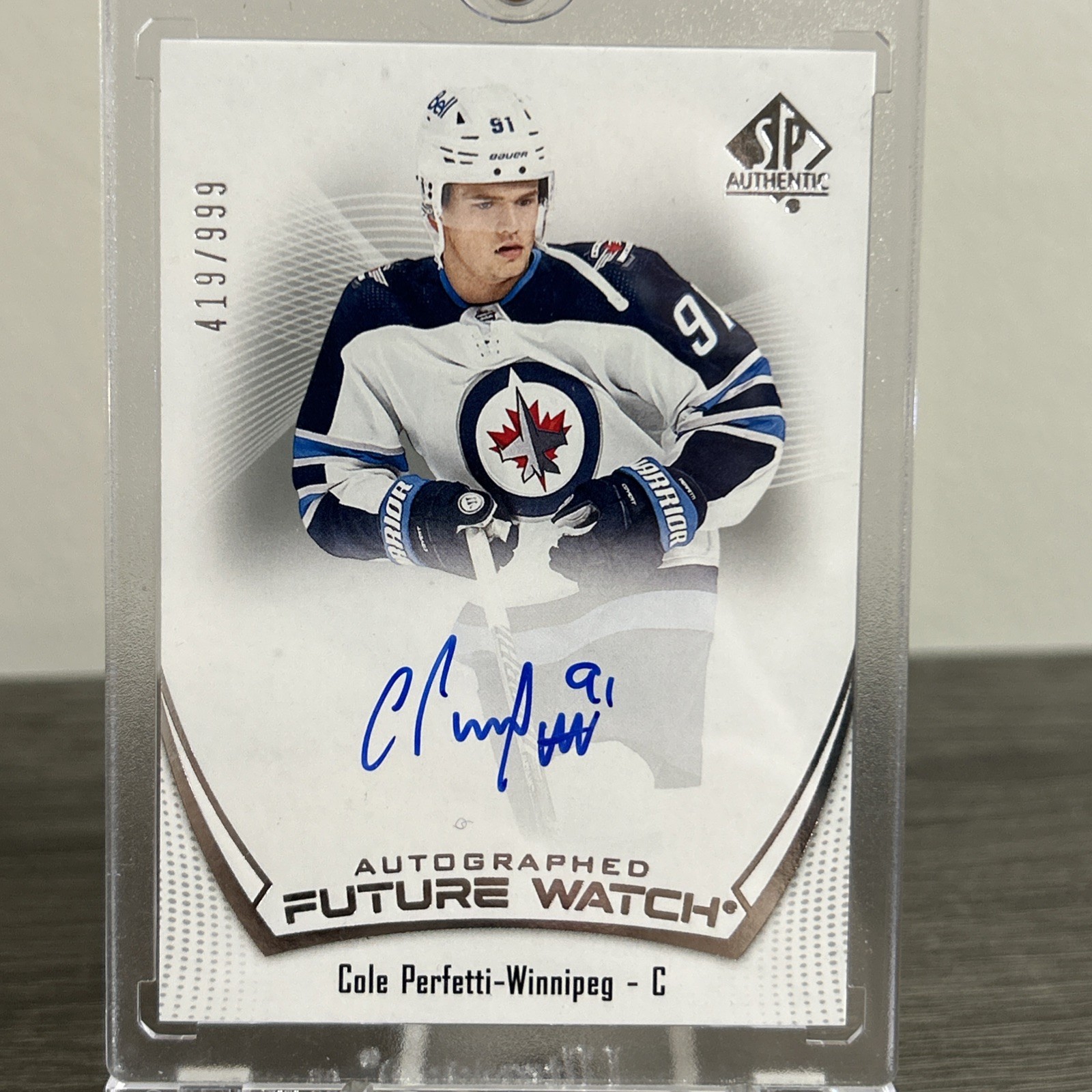 2021 SP AUTHENTIC #155 COLE PERFETTI WINNIPEG JETS FUTURE WATCH AUTO ROOKIE /999