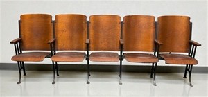 5 Vintage Wood Folding Theater Seats, Auditorium Seats, Entryway Bench, E26