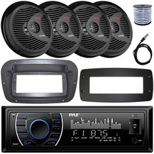 Pyle Single-DIN Marine Receiver W/Kit  Adapter Plate, 4x 8'' 180W Max Speakers