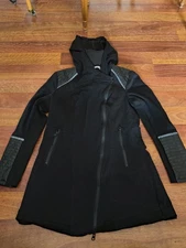 Blanc Noir Update Travel Jacket Black Large Faux Leather Long Hooded