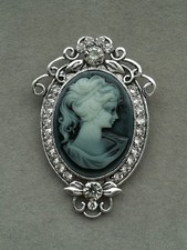 Gemme Kamee Brosche Silber Glitzersteine Barock Frauen Damen Portrait Anhänger