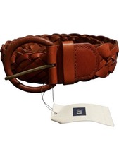 New Gap Braided Leather Belt Bourbon Women's Medium Brown 2" Brass Buckle