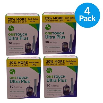 OneTouch Ultra Plus Test Strips 30 Count 4 Pack Blood Glucose New Exp 06/27