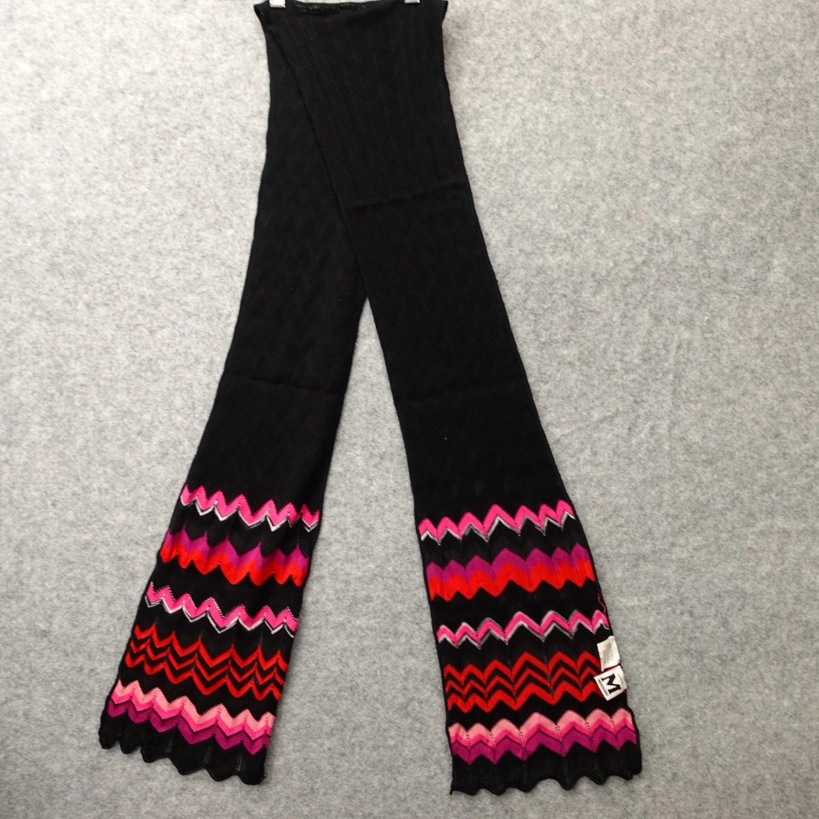 M Missoni Scarf Womens Black Zig Zag Chevron Striped Crochet Italian Luxury 8x76