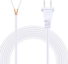 Lamp Cord with End Plug Replacement Electric Wire Clear 18/2 15ft, White 