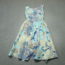 Malvin Fit & Flare Dress Womens S Light Blue Floral Elastic Waist Tie Wide Strap