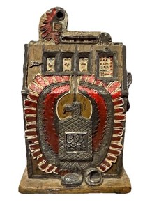 1998 VINTAGE POPULAR IMPORTS Resin Eagle Slot Machine - Approx 3x1.5x5 Inches