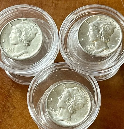 1940'S  Mercury Silver Dimes Uncirculated Lot of 3