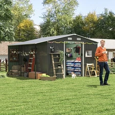 10x12 FT Outdoor Metal Shed  Tool Storage Shed with Lockable Doors for Garden