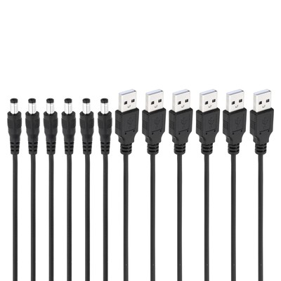3ft USB 2.0 A-Typ zu DC 5,5x2,1mm Barrel Jack Stromkabel, 6 Stück, Schwarz