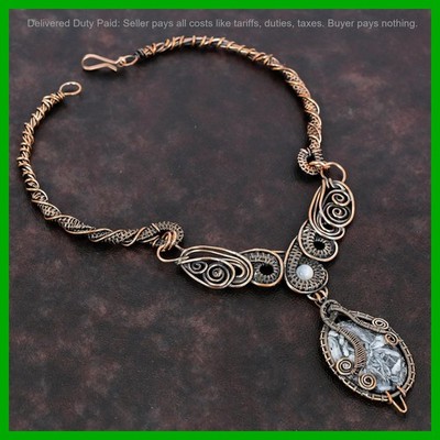 Copper Pinolith Jasper Gemstone Rainbow Moonstone Chain Wire Wrapped Necklace
