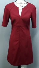 Trina Turk Sheath Dress Women's Size 4 Dark Red Textured Zip Front Split Neck