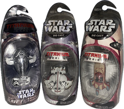 Star Wars Titanium Die Cast Lot~Slave 1 Galactic Hunt,Landspeeder, Swamp Speeder