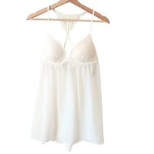 Linea Donatella Ivory Lace Babydoll Chemise G String Set Chiffon Lingerie S 72