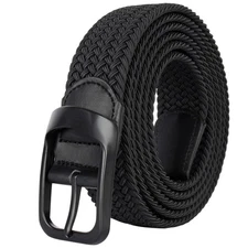 Plus Size Mens Belt 71'' Casual Elastic Black Braided Stretchy Fabric Web Belts