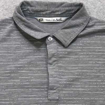 Travis Mathew Polo Shirt Men's Medium Grey Stripe Golf Performance Lightweight