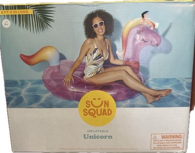 *Giant Inflatable Unicorn Swimming Pool Float Sun Squad 6' 4  Long New In Box!!