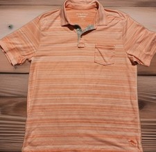 Tommy Bahama Polo Shirt Men L Peach Striped Island Zone Performance Stretch Golf