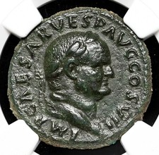 ROMAN EMPIRE. Vespasian. AD 69-79. Æ As, Excellent portrait, NGC XF